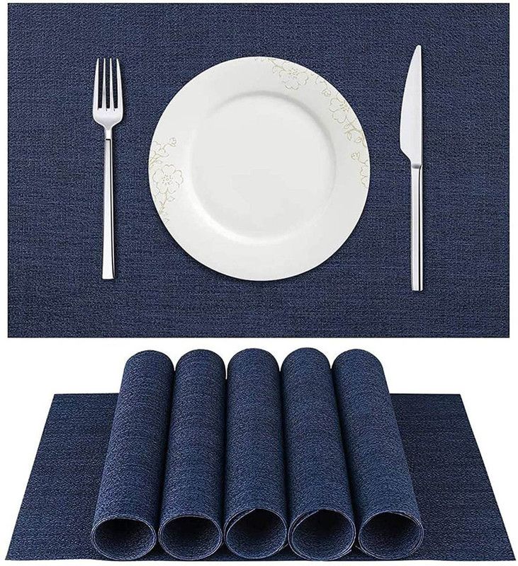 Aatamiy Rectangular Pack of 6 Table Placemat  (Blue, PVC)