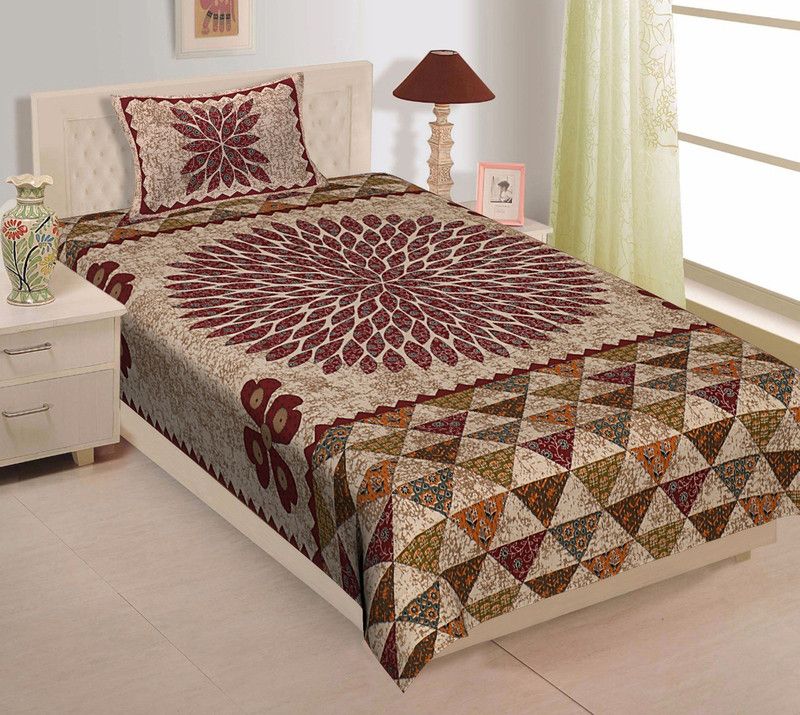 PK 144 TC Cotton Single Printed Flat Bedsheet  (Pack of 1, Pink)