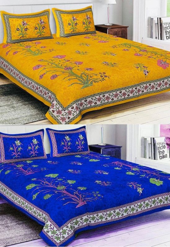 144 TC Cotton Double Jaipuri Prints Bedsheet  (Pack of 2, multi)