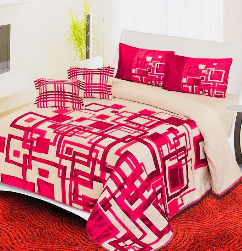 Byloom 300 TC Cotton Double Checkered Flat Bedsheet  (Pack of 1, Pink)