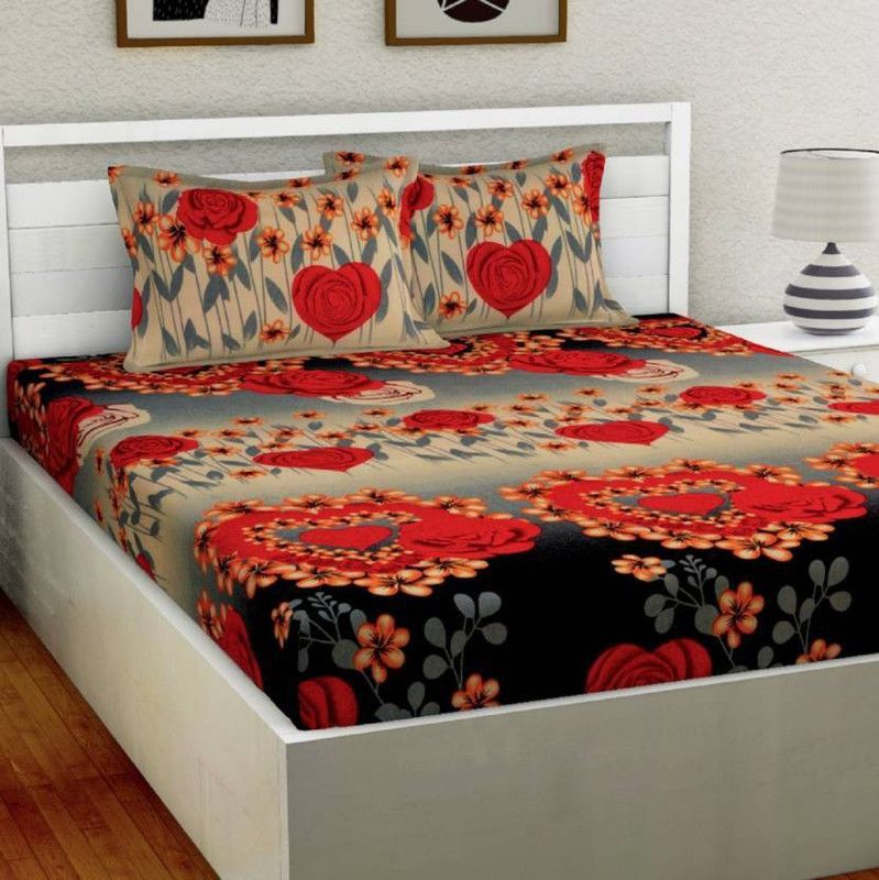 PRODUCTSCK 155 TC Polycotton Double Printed Flat Bedsheet  (Pack of 1, Multicolor)