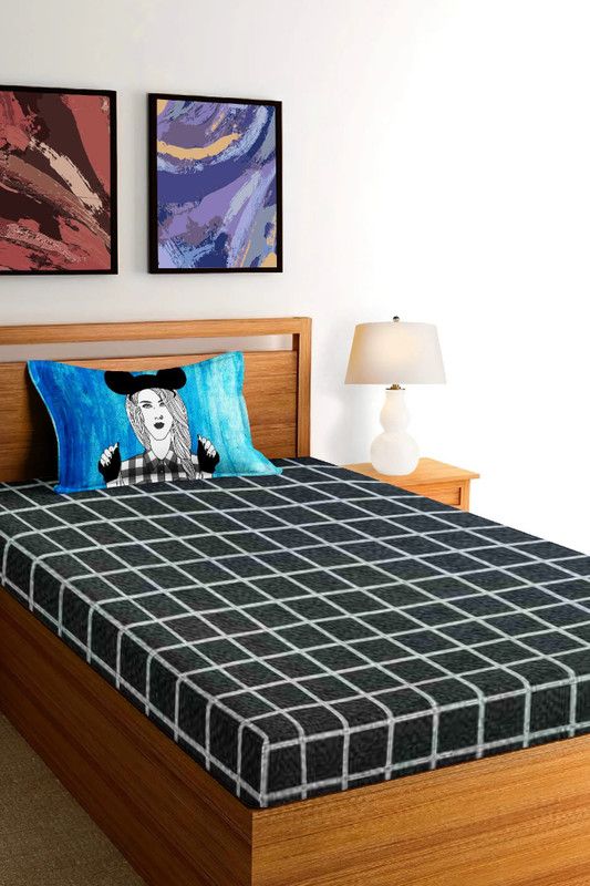 WMK 250 TC Cotton Single Checkered Flat Bedsheet  (Pack of 1, BLACK CHECK 4)