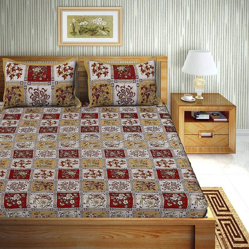 Indian Fabrico 240 TC Cotton King Floral Flat Bedsheet  (Pack of 1, Multicolor)