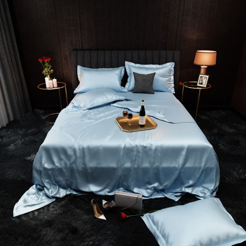 stoa paris 300 TC Polyester King Solid Flat Bedsheet  (Pack of 1, Blue)