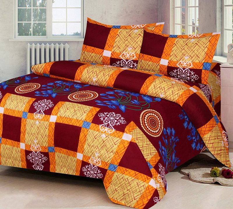 FASHION NEXT 144 TC Polycotton Double 3D Printed Flat Bedsheet  (Pack of 1, Maroon)