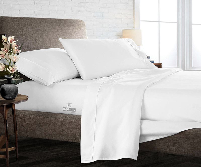 SGI Bedding 300 TC Cotton Double Solid Flat Bedsheet  (Pack of 1, White)