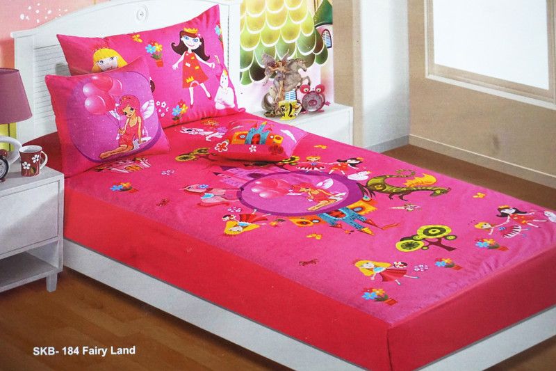 Krishna Handloom 240 TC Cotton Single Cartoon Flat Bedsheet  (Pack of 1, Pink)