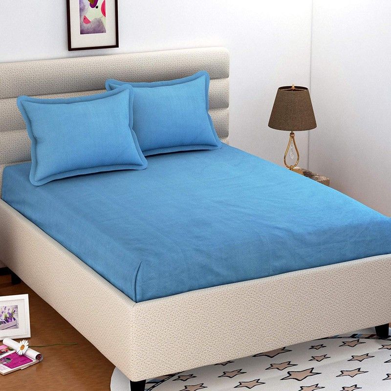 GAK Style 144 TC Polycotton Double Printed Flat Bedsheet  (Pack of 1, Aqua Blue)