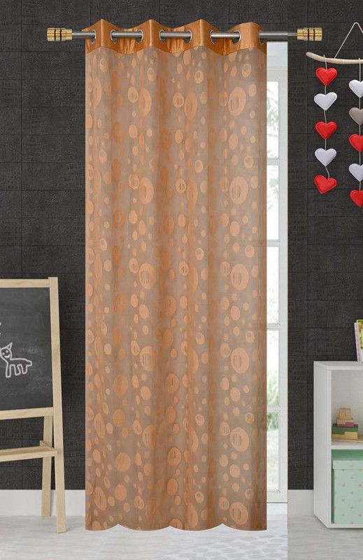 Galaxy Home Decor 274 cm (9 ft) Net Transparent Long Door Curtain Single Curtain  (Floral, Gold)