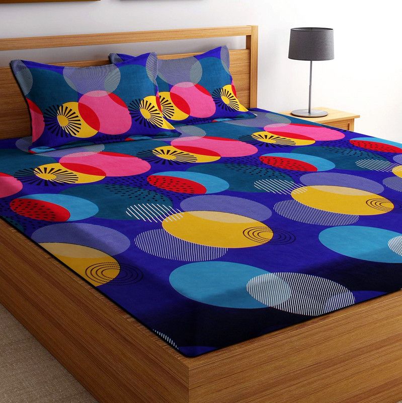 HOME KART 144 TC Microfiber Double Printed Flat Bedsheet  (Pack of 1, Dark Blue)