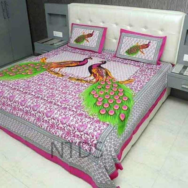 Kanha Online Shopping 200 TC Cotton Double Printed Flat Bedsheet  (Pack of 1, Pink)