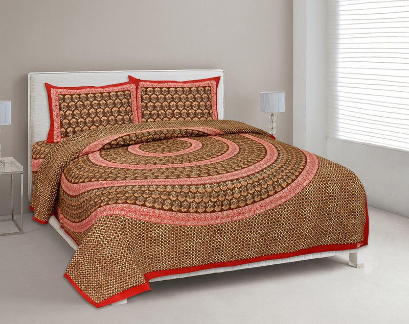 Yashvi Creations 200 TC Cotton Double Printed Flat Bedsheet  (Pack of 1, Orange)