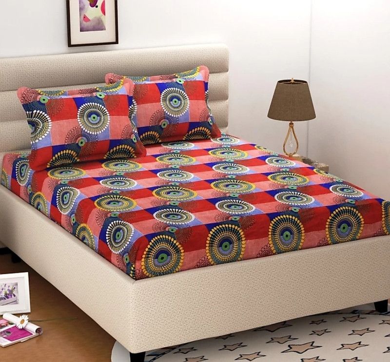 PKG 140 TC Polycotton Queen Floral Flat Bedsheet  (Pack of 1, Multicolor)