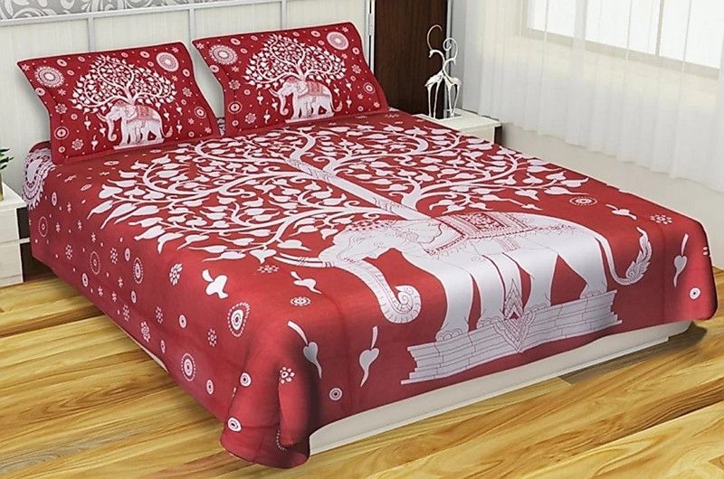 GLADSTAR 151 TC Cotton Double Printed Flat Bedsheet  (Pack of 1, Red)
