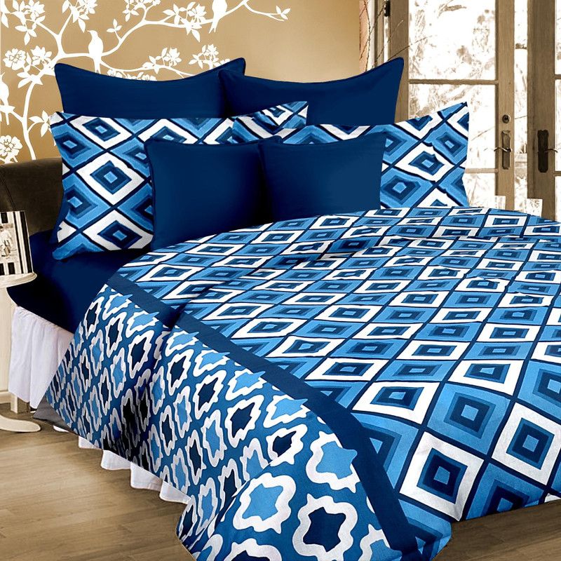 Welhous Cotton Double Geometric Flat Bedsheet  (Pack of 1, Multicolor)