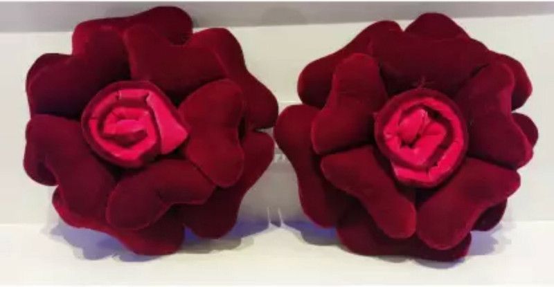 SHOPHOX Velvet rose cushion Flower pillow for sofa , car ,chair , room decoration , gift Microfibre Floral Cushion Pack of 2  (Maroon)