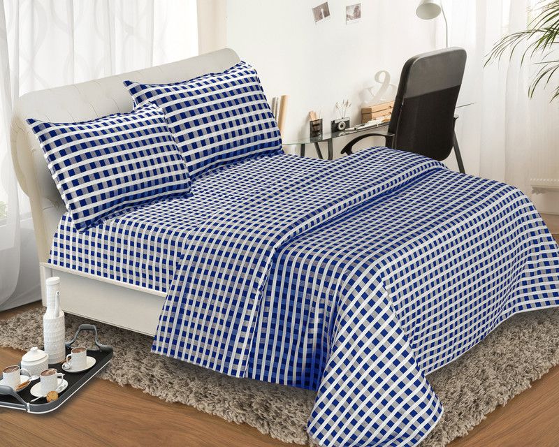 ANAND OVERSEAS UDYOG 140 TC Polycotton Single Printed Flat Bedsheet  (Pack of 1, Blue)