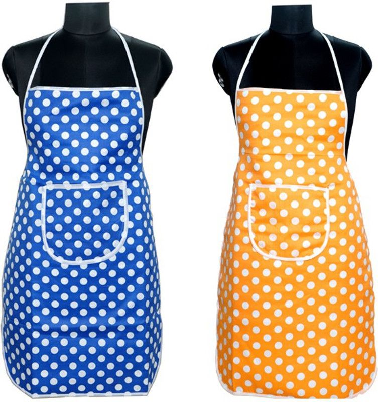 JMI Cotton, Polyester Home Use Apron - Free Size  (Blue, Yellow, Pack of 2)