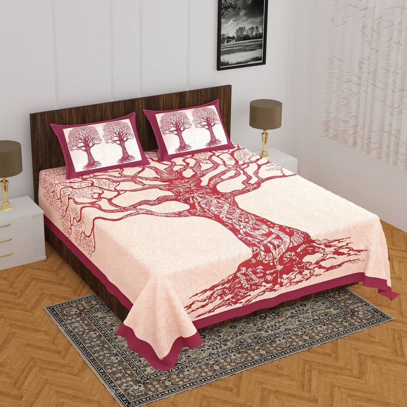 SalesRoom 144 TC Cotton Double Printed Flat Bedsheet  (Pack of 1, Maroon)