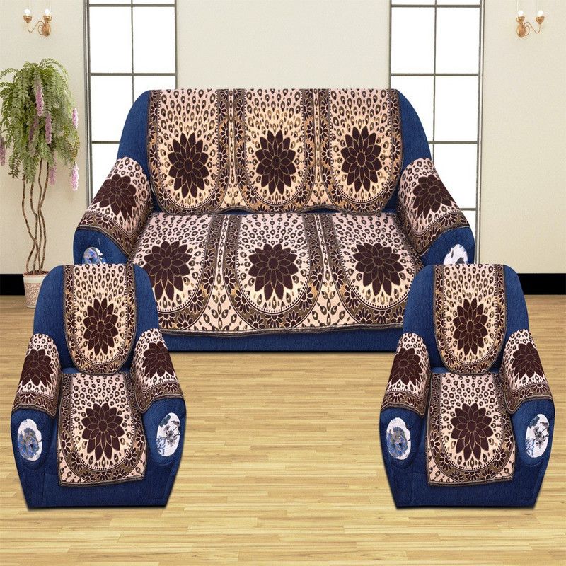 Daivik Cotton Floral Sofa Cover  (Brown Pack of 16)