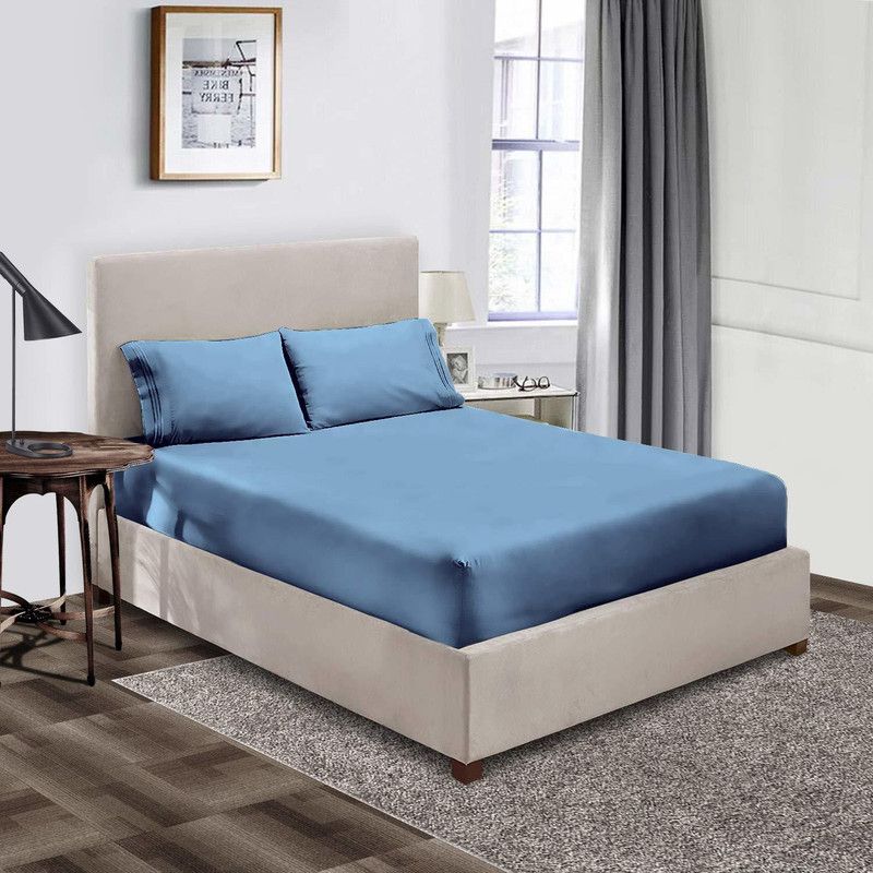 SGI Bedding 1000 TC Cotton King Solid Fitted (Elastic) Bedsheet  (Pack of 1, Mediterranean Blue)