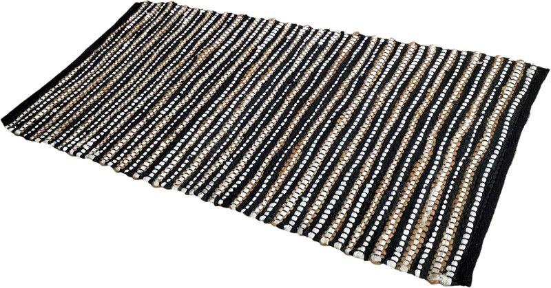 AJS Living Beige, Black Cotton Runner  (70 cm, X 145 cm, Rectangle)