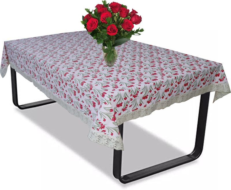 wellhome decor Furnishing Floral 6 Seater Table Cover  (Pink, PVC)