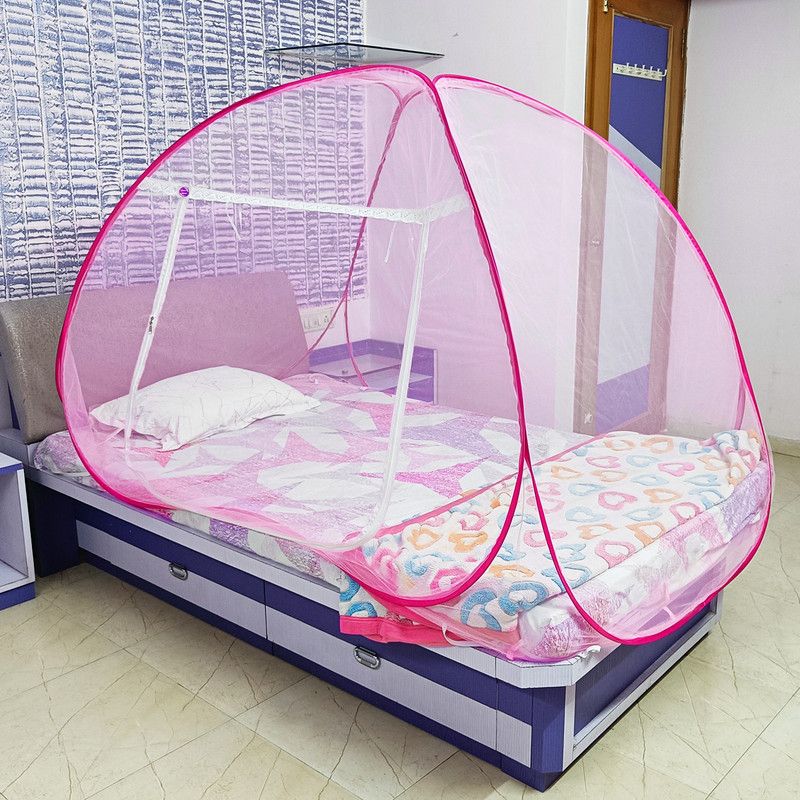 ShreejiHuf Polyester Adults Washable Polyster Fodeble for Single Bed Pink Color Tent Mosquito Net Mosquito Net  (Pink, Tent)