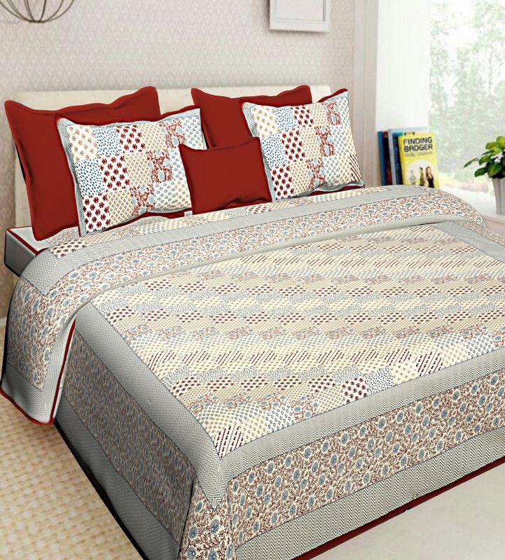Raj Devi Jaipur 228 TC Cotton King Printed Flat Bedsheet  (Pack of 1, Maroon)