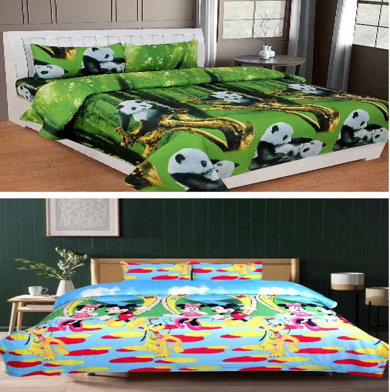 Skytex 130 TC Cotton Double Cartoon Flat Bedsheet  (Pack of 6, Green)