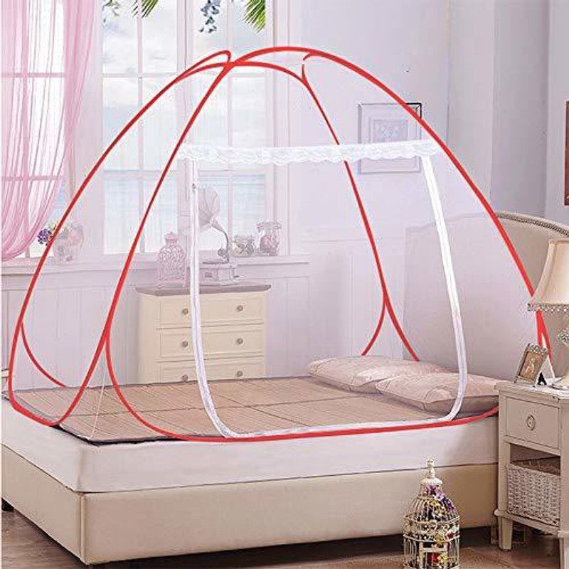 HOPZ Nylon Adults Washable Net Double bed Mosquito Net  (Red, White, Tent)