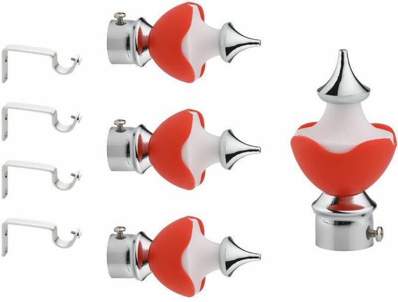 SUNGROW Silver, Red Rod Rail Bracket, Curtain Knobs Metal  (Pack of 8)