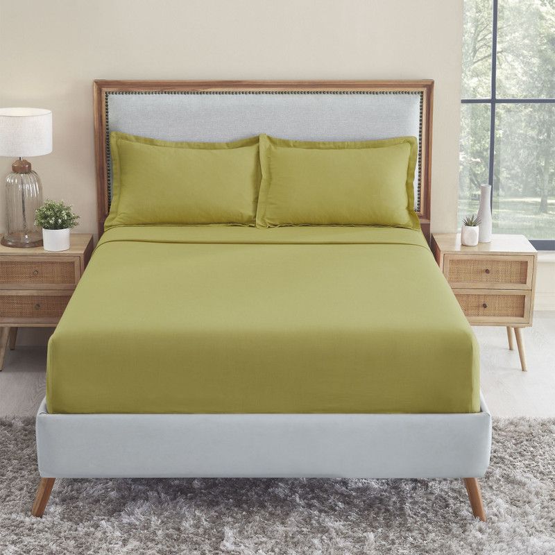 TRIDENT 150 TC Cotton King Solid Flat Bedsheet  (Pack of 1, Willow Green)