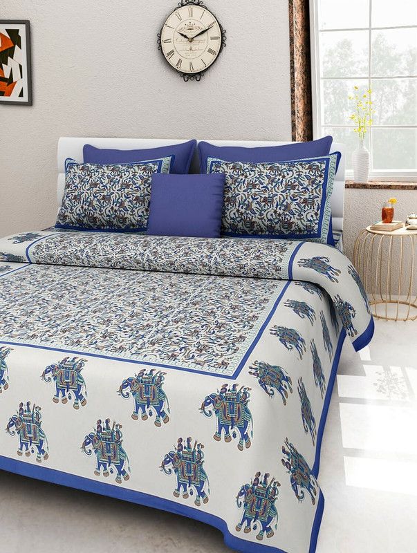 Pink City Cotton Bed Sheet 144 TC Cotton Double Printed Flat Bedsheet  (Pack of 1, Multicolor)