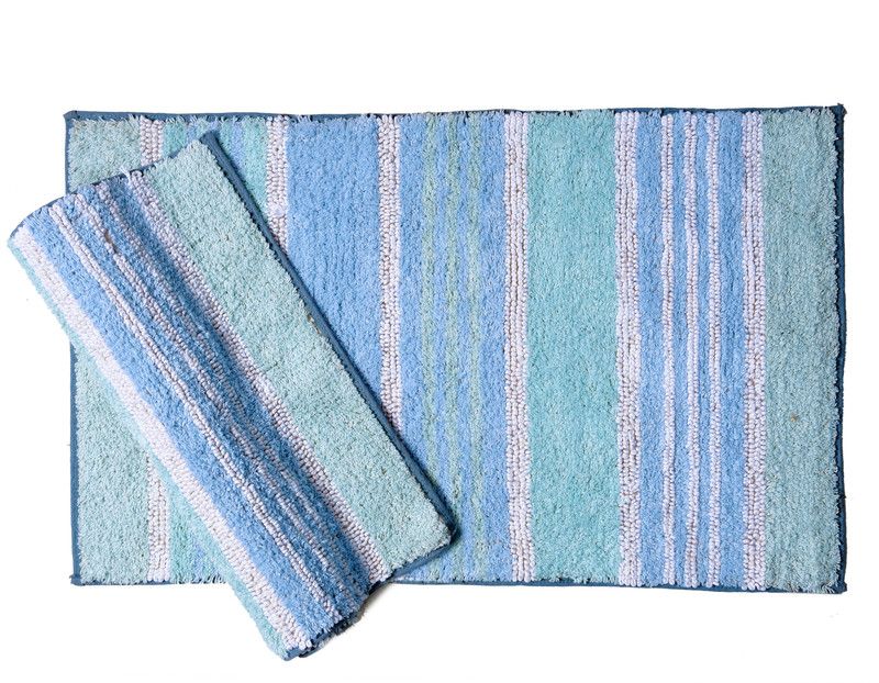 FLOTTCOW Cotton Bathroom Mat  (Blue, Large, Pack of 2)