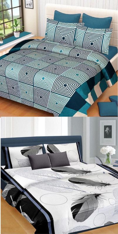 SHAKRIN 160 TC Polycotton Double 3D Printed Flat Bedsheet  (Pack of 2, White)