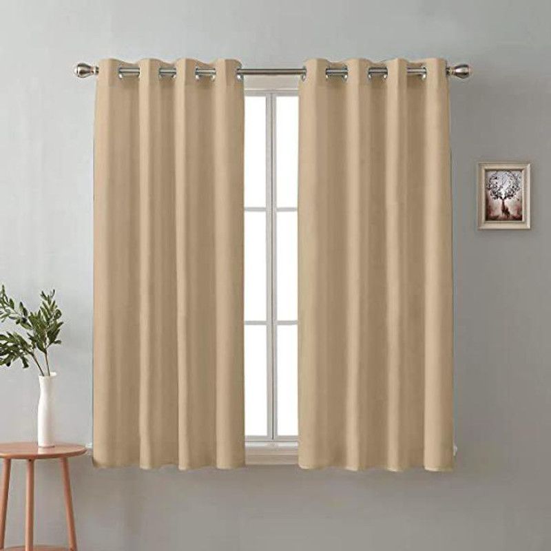 PINJAS 153 cm (5 ft) Polyester Room Darkening Window Curtain (Pack Of 2)  (Solid, Cream)