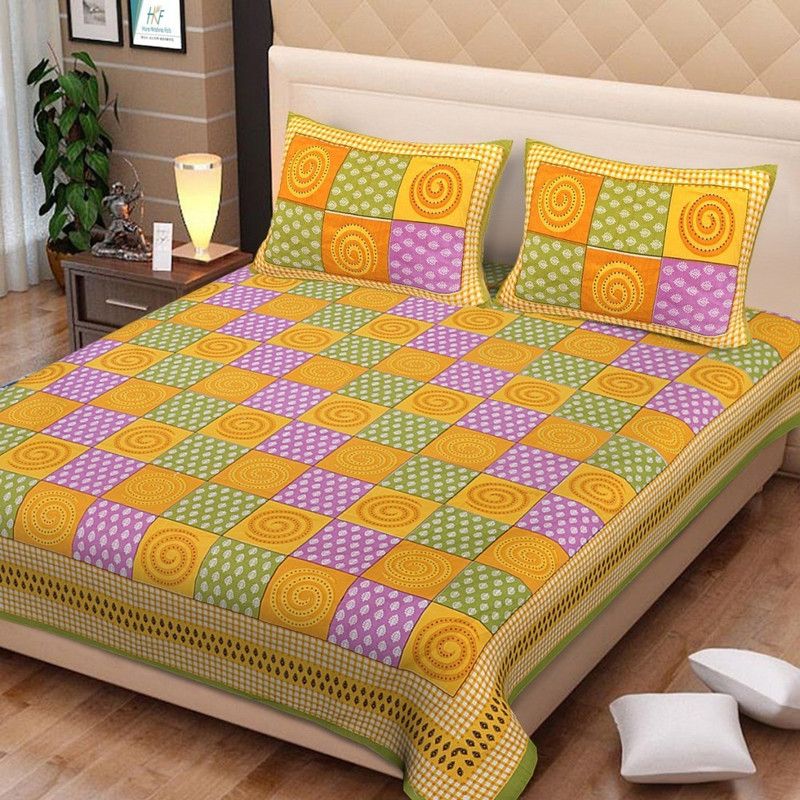 Rawal Fashions 144 TC Cotton Double Checkered Flat Bedsheet  (Pack of 1, Multicolor)