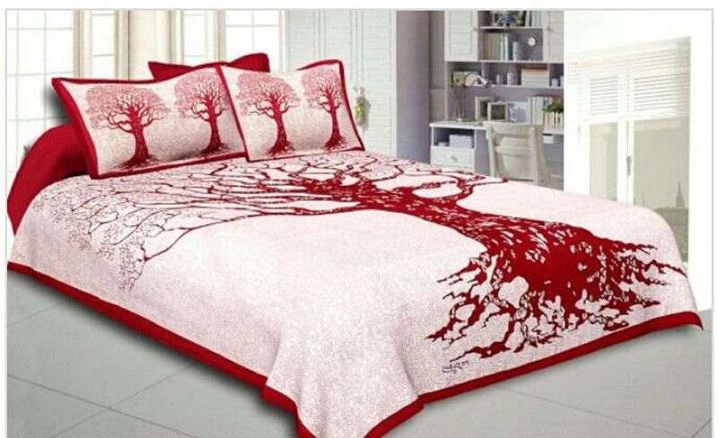 Byloom 180 TC Cotton Double Printed Flat Bedsheet  (Pack of 1, Maroon)