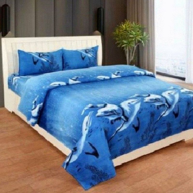 COTTON VILLAS 200 TC Cotton Double Printed Flat Bedsheet  (Pack of 1, Blue)