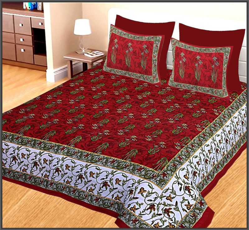 Leo Creation Cotton Double Bed Spread  (Red)