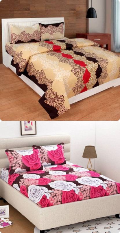 shyokand 144 TC Microfiber Double Printed Flat Bedsheet  (Pack of 2, Pink)