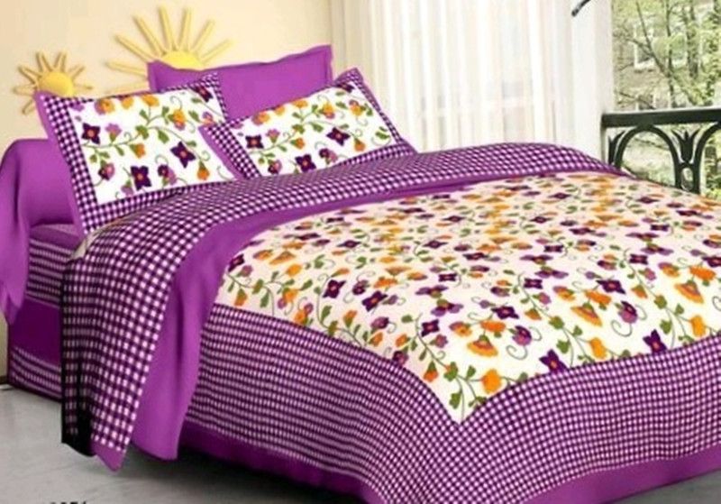 Trendzy 151 TC Cotton Double Printed Flat Bedsheet  (Pack of 1, Purple)