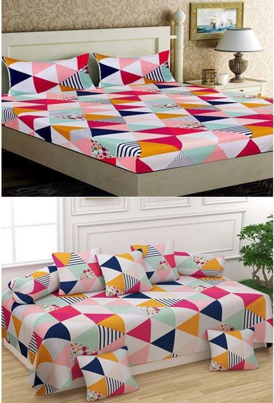 HOMYBEES 250 TC Microfiber Double Abstract Flat Bedsheet  (Pack of 2, MULTI-006)