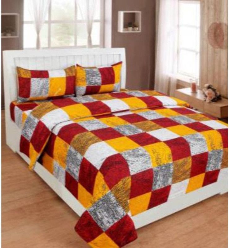 pixer 185 TC Cotton Double Checkered Flat Bedsheet  (Pack of 1, Multicolor)