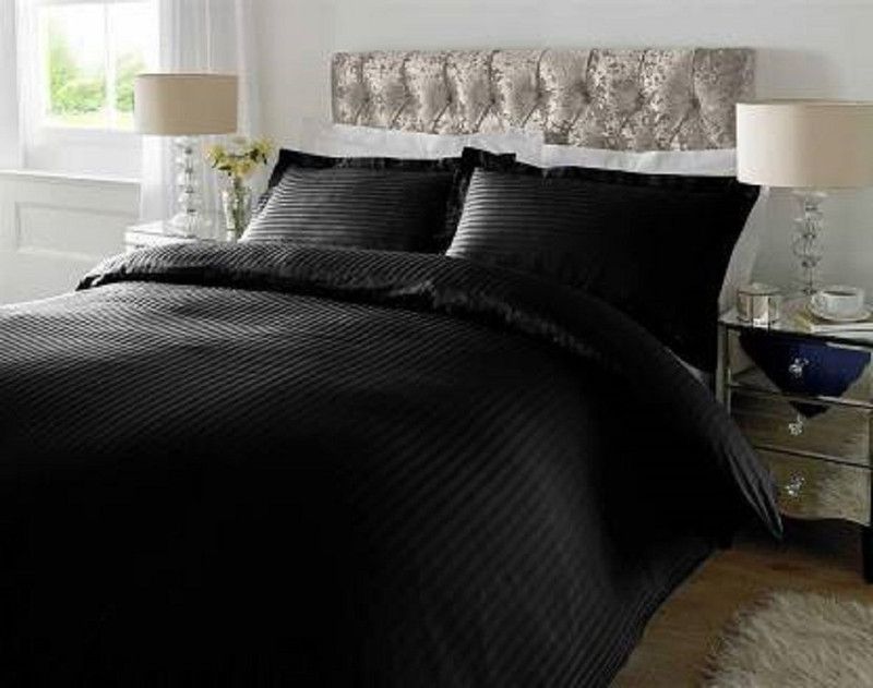 Vihaan Enterprises 210 TC Cotton King Striped Flat Bedsheet  (Pack of 1, Black)