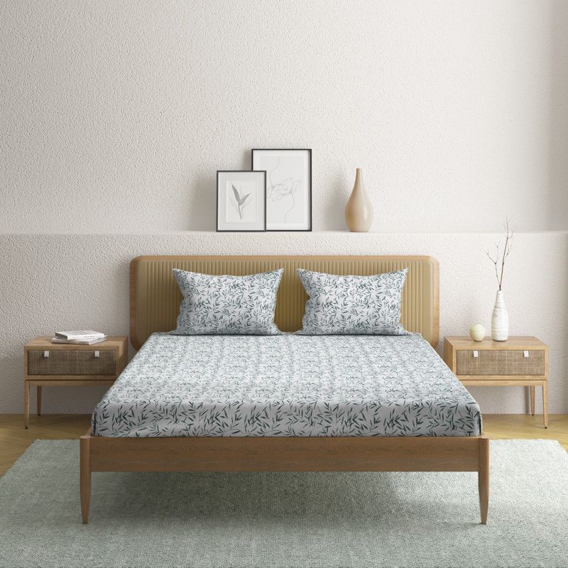 Anaqa by Pantaloons 144 TC Cotton Queen Printed Flat Bedsheet  (Pack of 1, Grey)