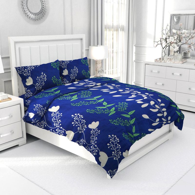 DEKORIFY 220 TC Cotton Double Floral Flat Bedsheet  (Pack of 1, Blue)