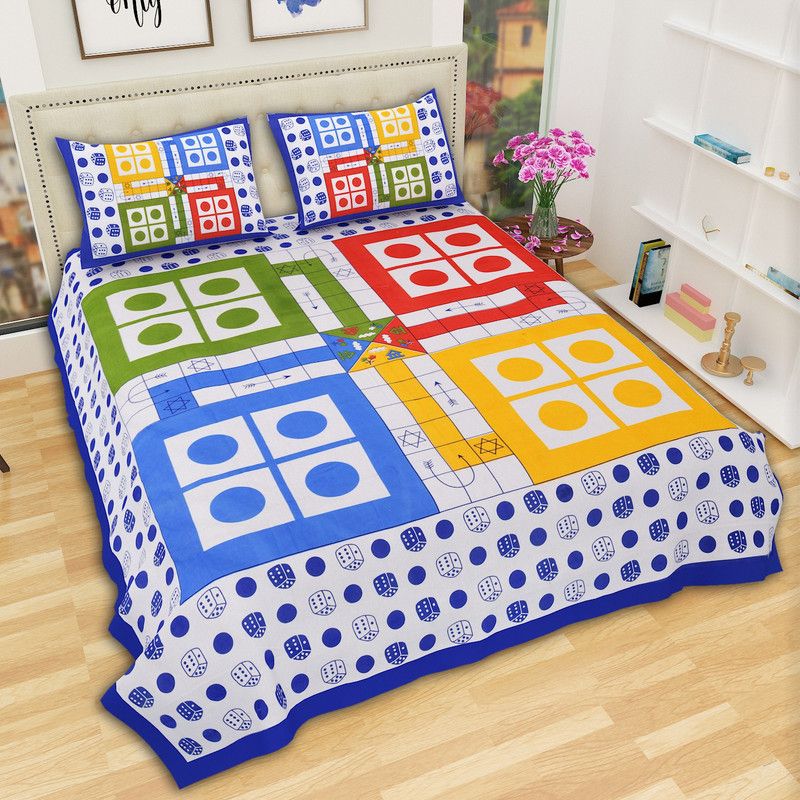 Sanganeri Mart 144 TC Cotton Queen Printed Flat Bedsheet  (Pack of 1, Multicolor)