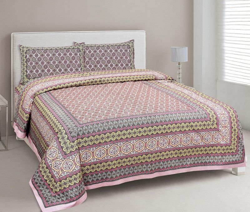 Indian Fabrico 240 TC Cotton King Jaipuri Prints Flat Bedsheet  (Pack of 3, Multicolor)